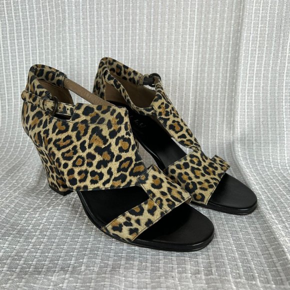 Anyi Lu Sandals 37.5 Nubuck Suede Leopard Open Toe Block Heels Shoes Electra 7 - Picture 2 of 14